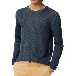 John Varvatos Collection Men's Camden Crew Mesh Stitch Cold Dye Sweater Tee Navy
